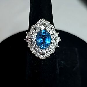 Blue Topaz Oval Ring Stamped 925